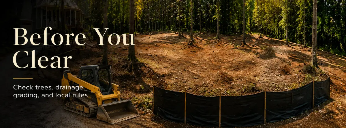 Cleared residential yard area with drainage and erosion control in Columbia, South Carolina
