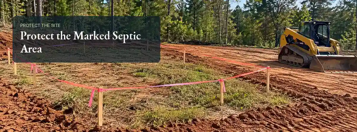 Septic and drainage preparation area with aggregate piping and tank components before final grading in Lexington SC