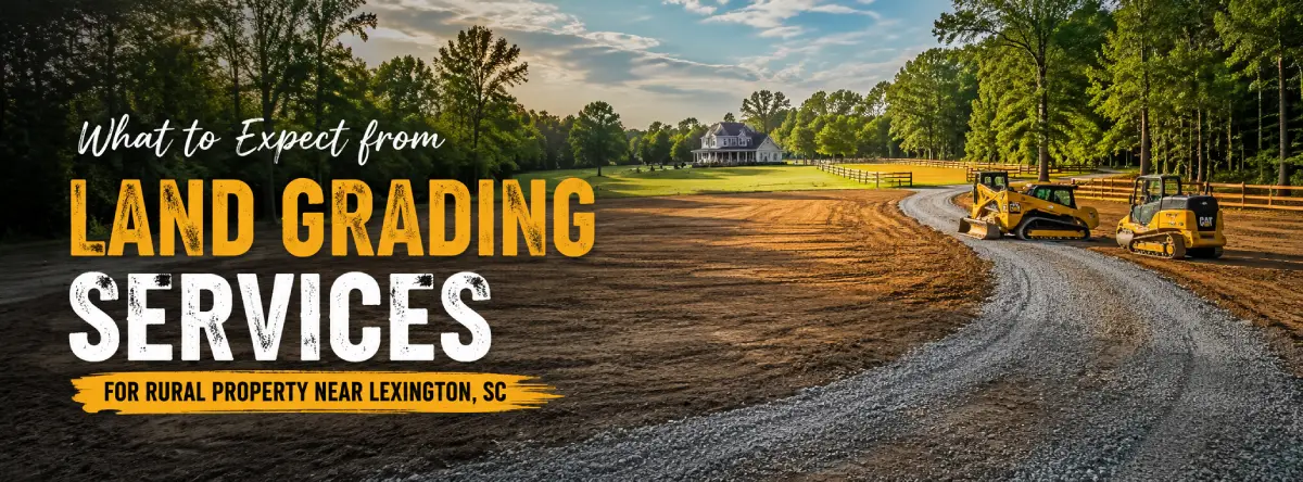 Graded rural property slope prepared for drainage near Lexington SC