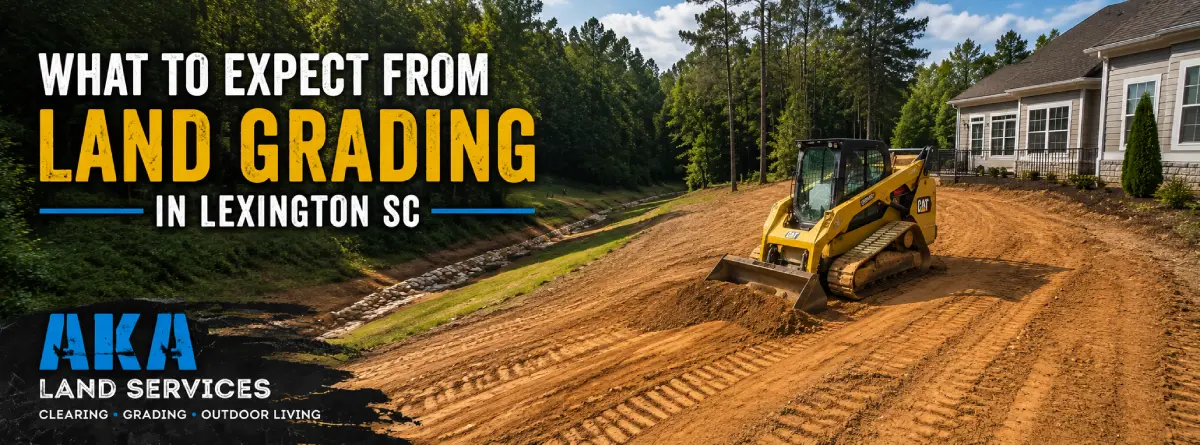 Contractor evaluating slope and soil before land grading in Lexington SC
