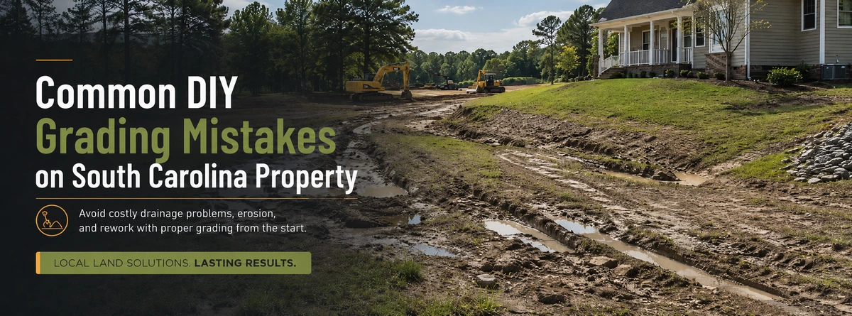 Common DIY grading mistakes causing muddy ruts and drainage problems on South Carolina property